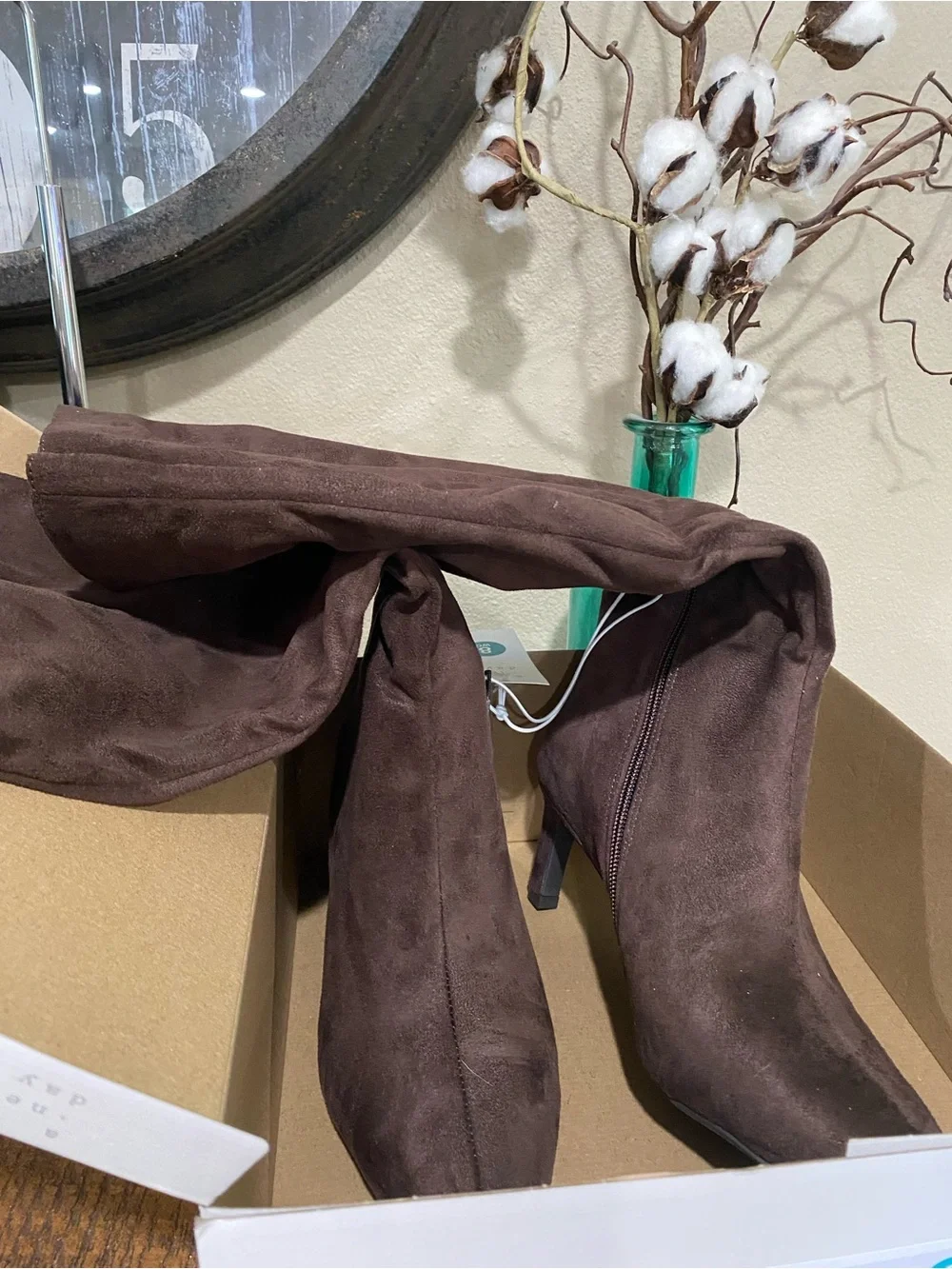 A New Day Brown Suede Wide Calf, memory foam Boots, size 8, new!